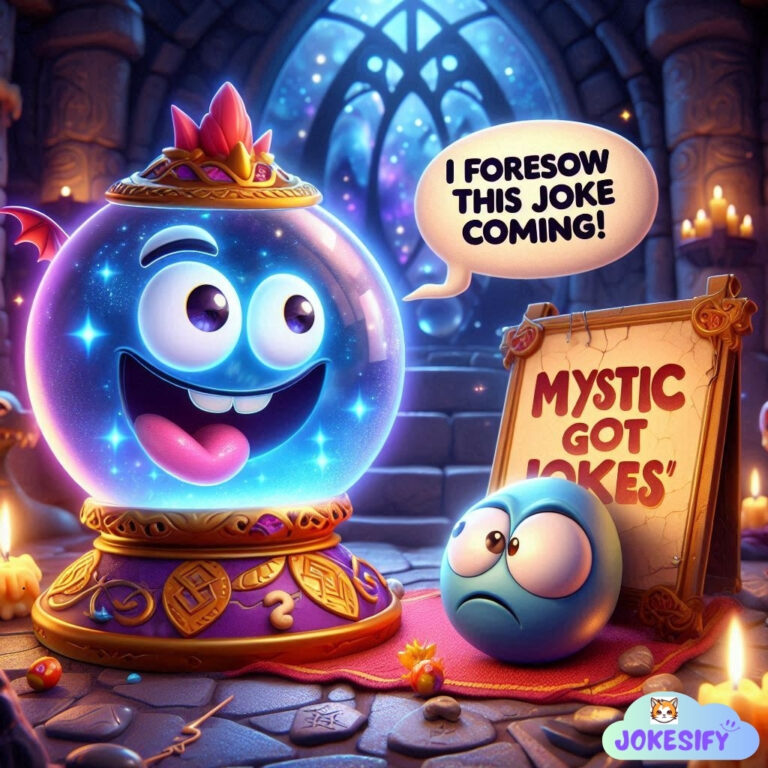 A glowing crystal ball with a smiling face and a worried blue orb, surrounded by candles.